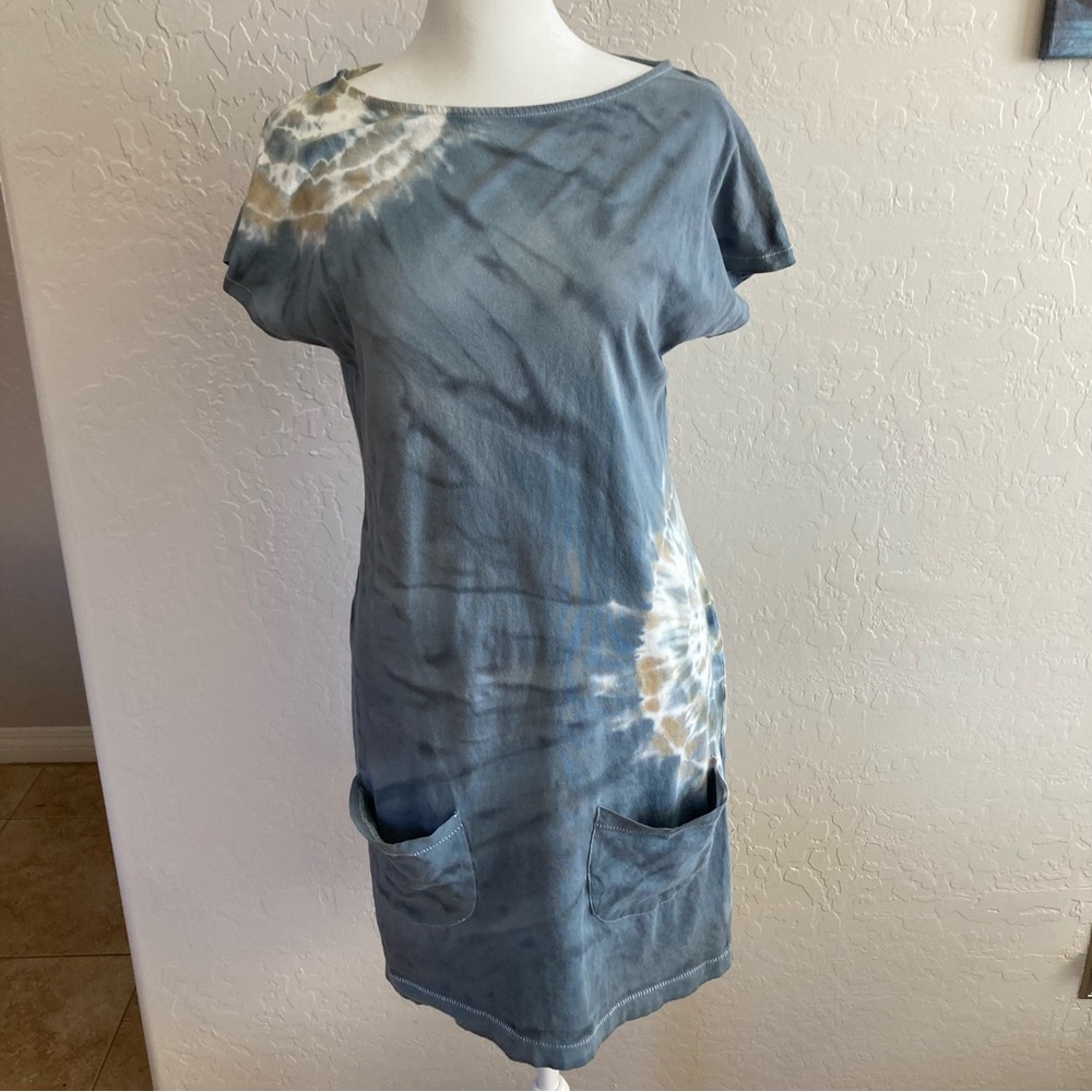 Alternative Apparel 100% Cotton Tie-Dye T-Shirt Dress in Muted Slate Blue size L